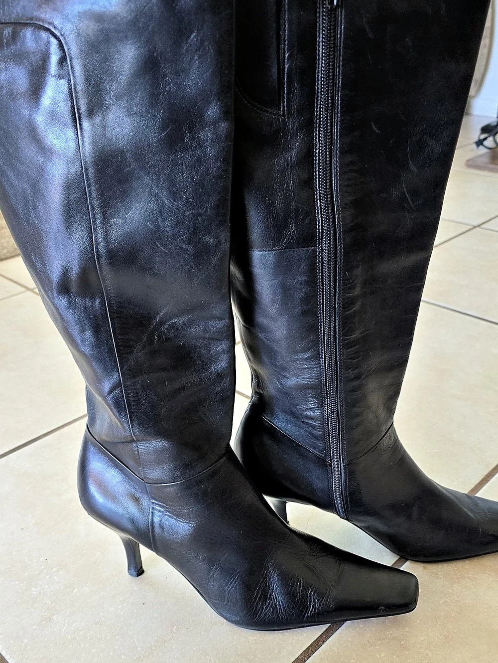 Bandolino Leather Pointed Square-Toe Heeled Boots Black US 10M